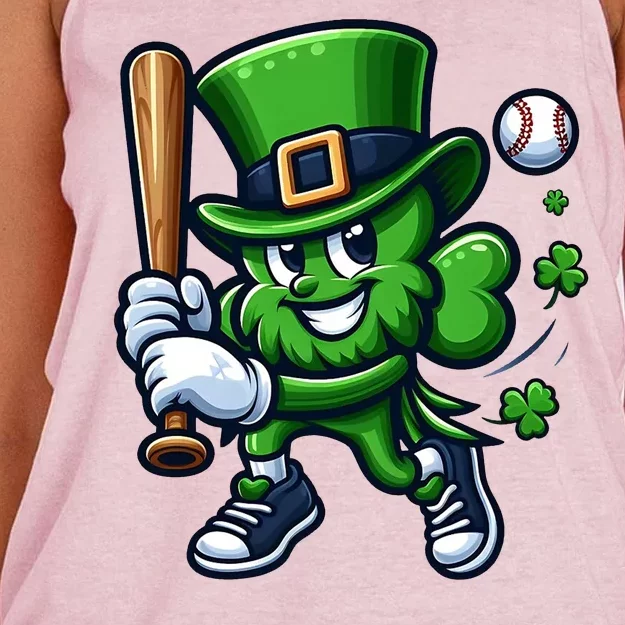 Shamrock Baseball Funny St Patricks Day Women's Knotted Racerback Tank