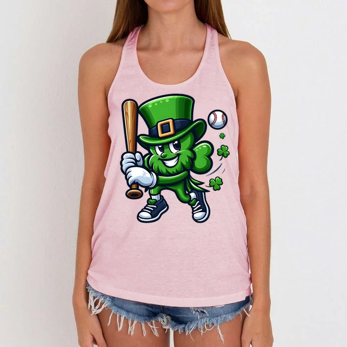 Shamrock Baseball Funny St Patricks Day Women's Knotted Racerback Tank