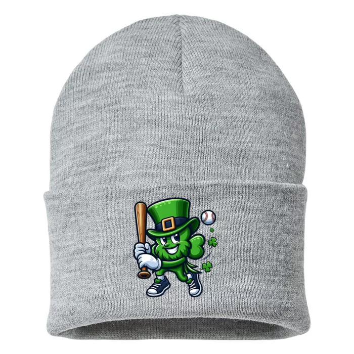 Shamrock Baseball Funny St Patricks Day Sustainable Knit Beanie