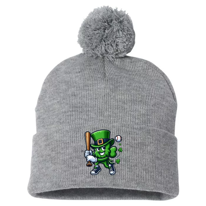 Shamrock Baseball Funny St Patricks Day Pom Pom 12in Knit Beanie