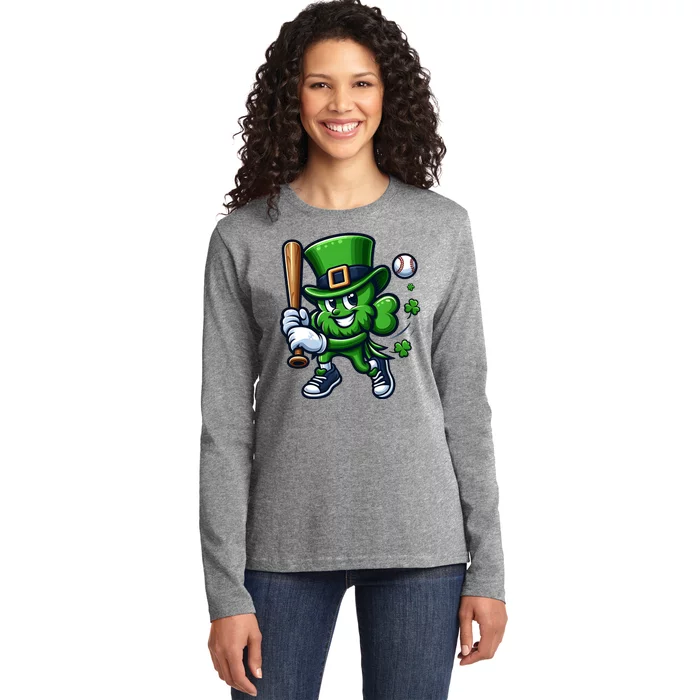 Shamrock Baseball Funny St Patricks Day Ladies Long Sleeve Shirt