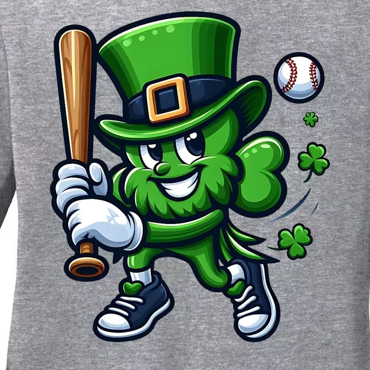 Shamrock Baseball Funny St Patricks Day Ladies Long Sleeve Shirt