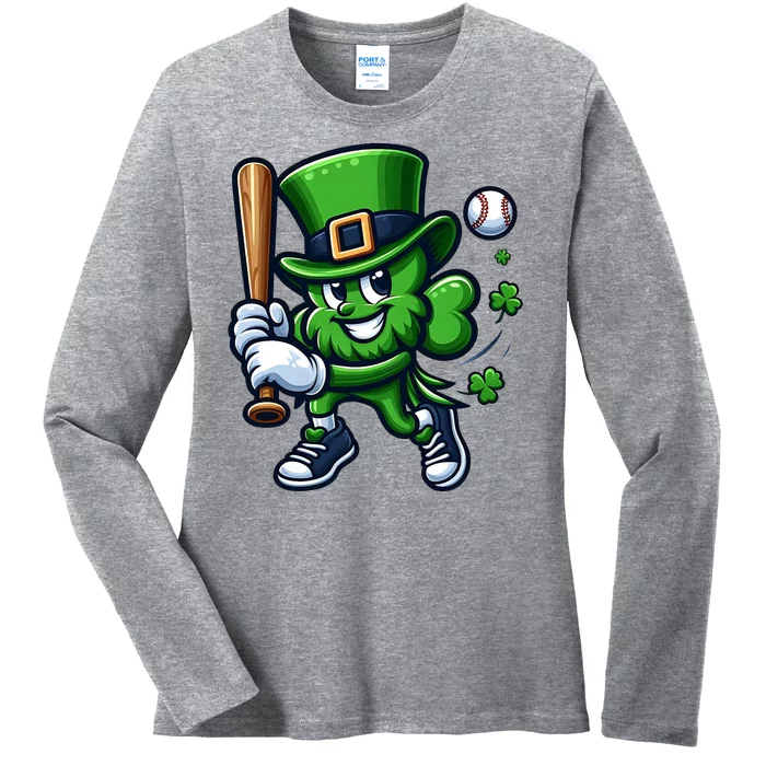 Shamrock Baseball Funny St Patricks Day Ladies Long Sleeve Shirt