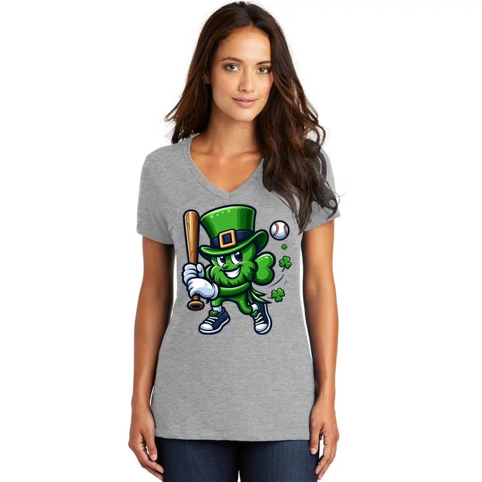 Shamrock Baseball Funny St Patricks Day Women's V-Neck T-Shirt