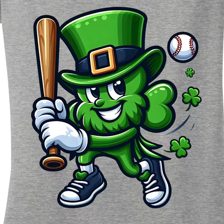 Shamrock Baseball Funny St Patricks Day Women's V-Neck T-Shirt