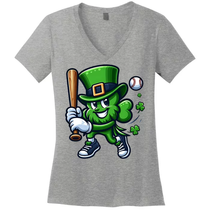 Shamrock Baseball Funny St Patricks Day Women's V-Neck T-Shirt