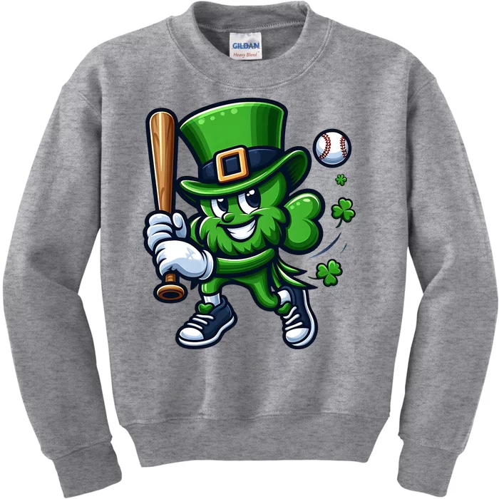 Shamrock Baseball Funny St Patricks Day Kids Sweatshirt