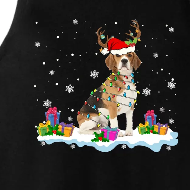 Santa Beagle Funny Lights Santa Reindeer Dog Lover Xmas Cute Gift Ladies Tri-Blend Wicking Tank