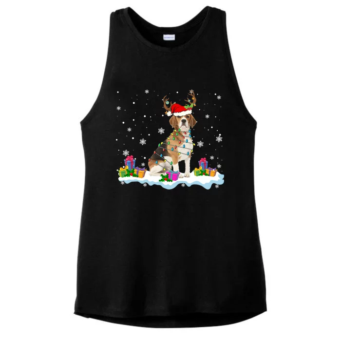 Santa Beagle Funny Lights Santa Reindeer Dog Lover Xmas Cute Gift Ladies Tri-Blend Wicking Tank