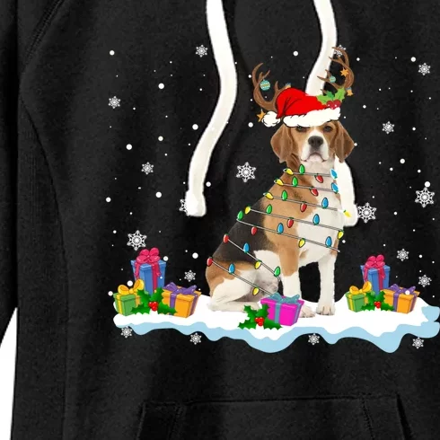 Santa Beagle Funny Lights Santa Reindeer Dog Lover Xmas Cute Gift Women's Fleece Hoodie