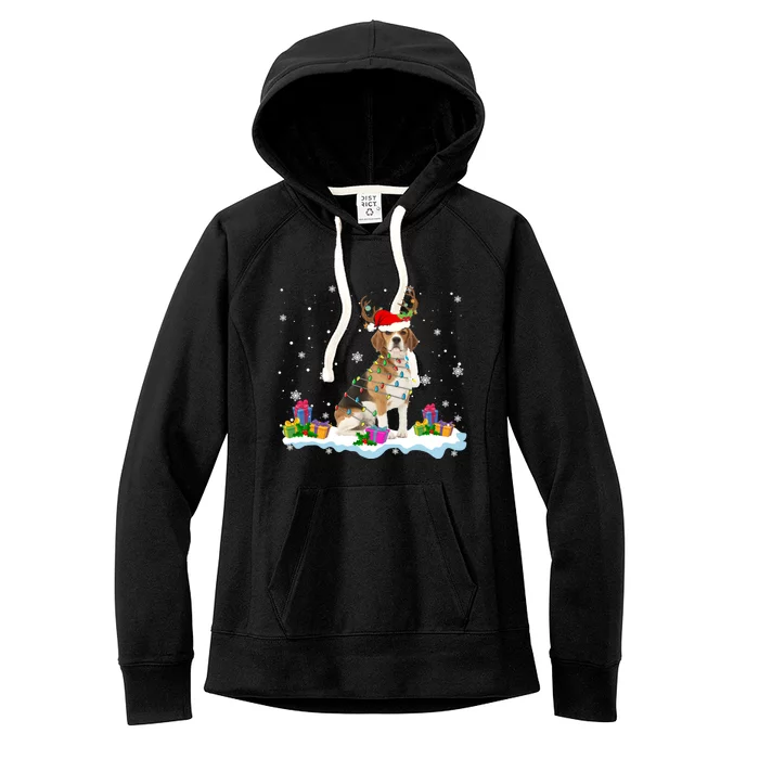 Santa Beagle Funny Lights Santa Reindeer Dog Lover Xmas Cute Gift Women's Fleece Hoodie