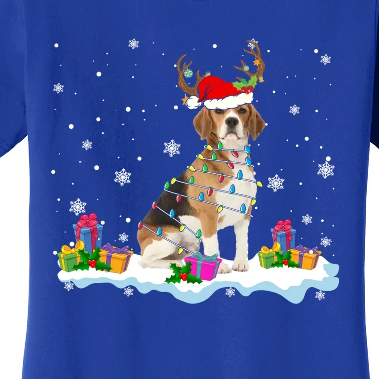 Santa Beagle Funny Lights Santa Reindeer Dog Lover Xmas Cute Gift Women's T-Shirt