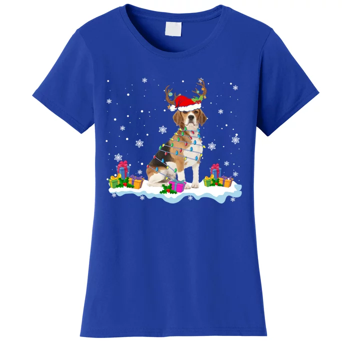 Santa Beagle Funny Lights Santa Reindeer Dog Lover Xmas Cute Gift Women's T-Shirt