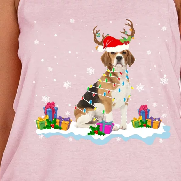 Santa Beagle Funny Lights Santa Reindeer Dog Lover Xmas Cute Gift Women's Knotted Racerback Tank