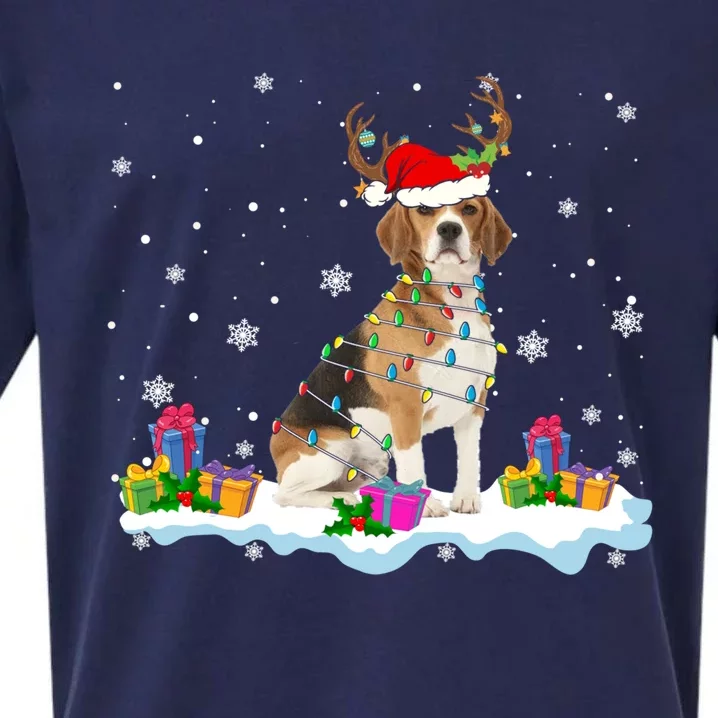 Santa Beagle Funny Lights Santa Reindeer Dog Lover Xmas Cute Gift Sueded Cloud Jersey T-Shirt