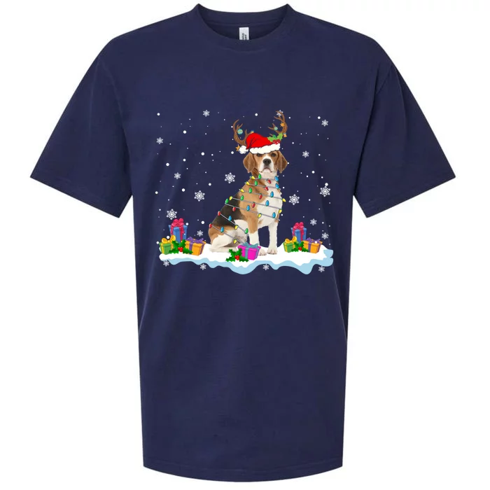 Santa Beagle Funny Lights Santa Reindeer Dog Lover Xmas Cute Gift Sueded Cloud Jersey T-Shirt