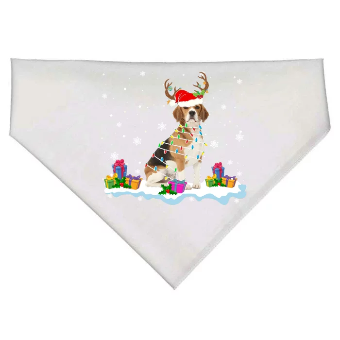 Santa Beagle Funny Lights Santa Reindeer Dog Lover Xmas Cute Gift USA-Made Doggie Bandana