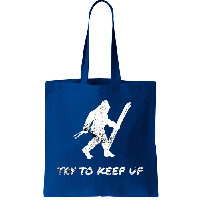 Skiing Bigfoot Funny Sasquatch Yeti Ski Try To Keep Up Gift Tote Bag