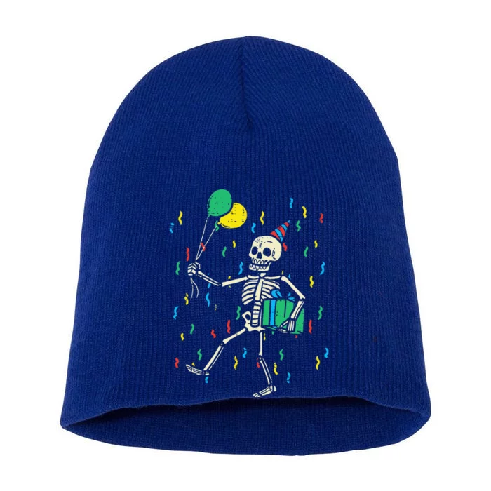 Skeleton Birthday Funny Happy Halloween Bday Short Acrylic Beanie