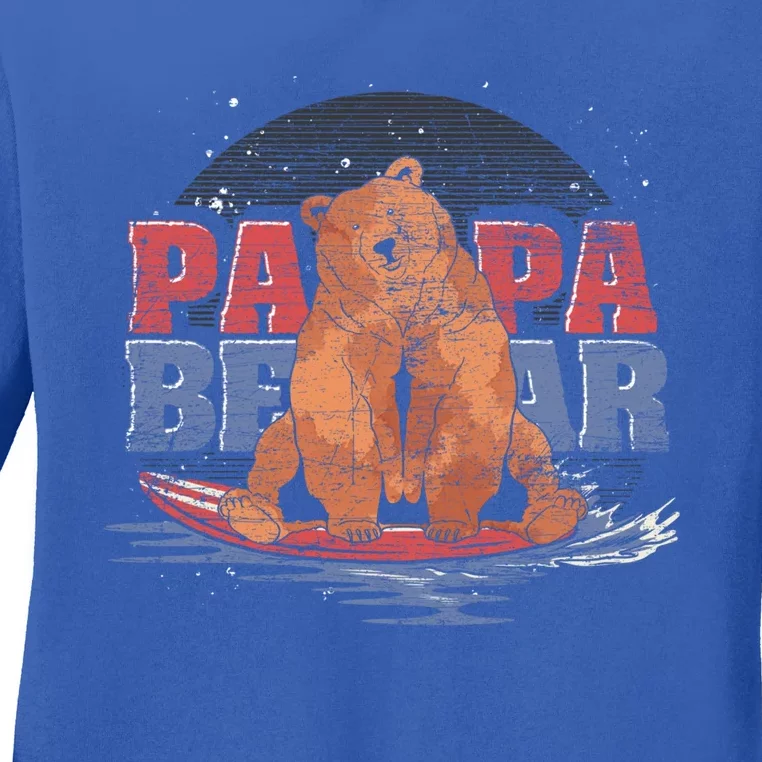 Surfing Bear Family Dad Cute Animal Daddy Papa Bear Gift Ladies Long Sleeve Shirt