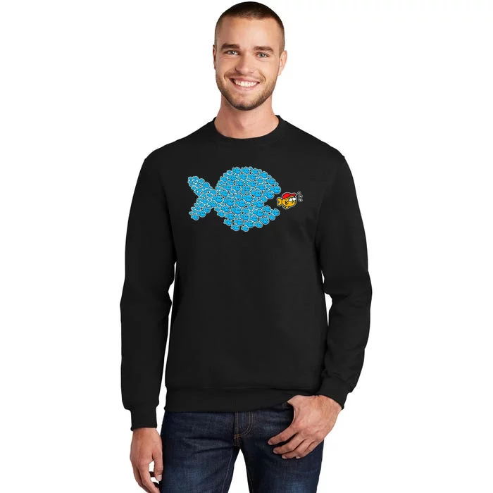 School Blue Fishes About To Get Orange Fish In Red Maga Cap Sweatshirt