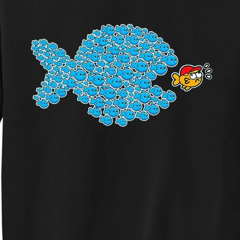 School Blue Fishes About To Get Orange Fish In Red Maga Cap Sweatshirt