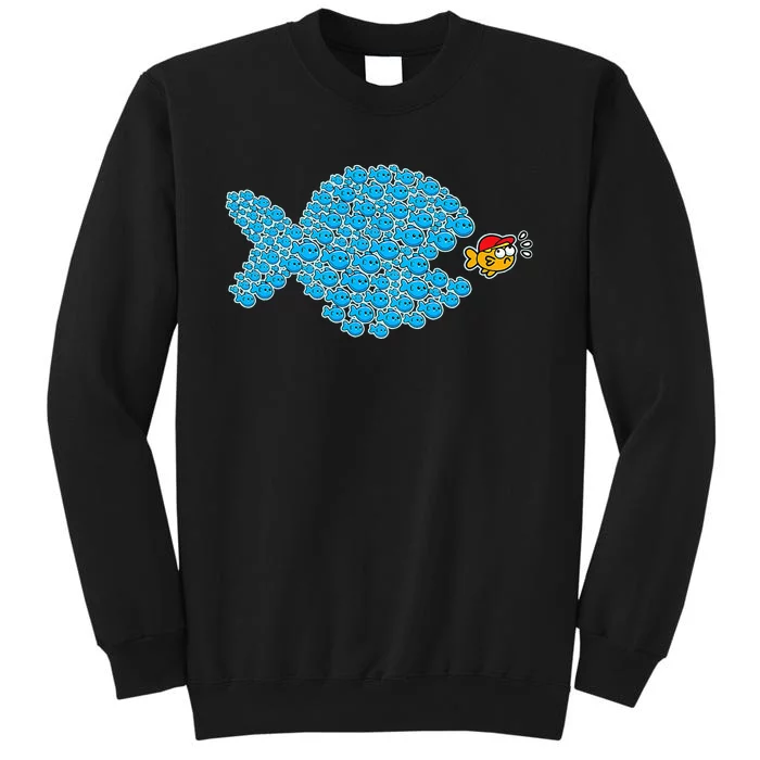 School Blue Fishes About To Get Orange Fish In Red Maga Cap Sweatshirt