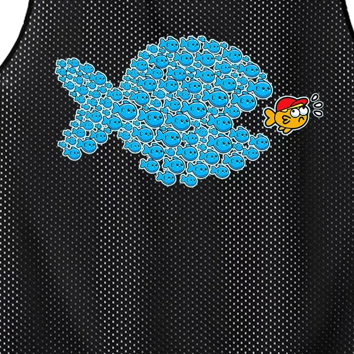 School Blue Fishes About To Get Orange Fish In Red Maga Cap Mesh Reversible Basketball Jersey Tank