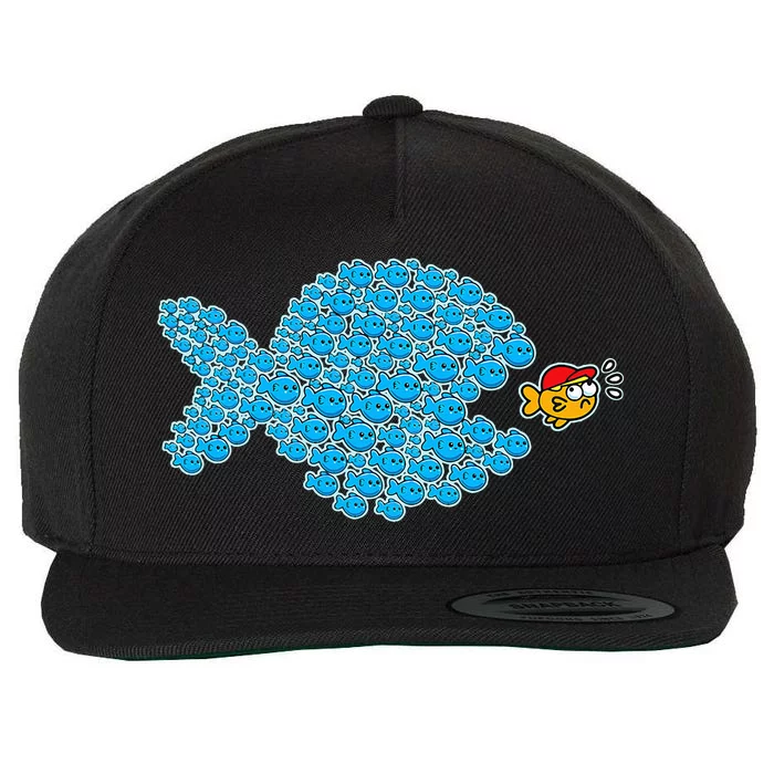 School Blue Fishes About To Get Orange Fish In Red Maga Cap Wool Snapback Cap