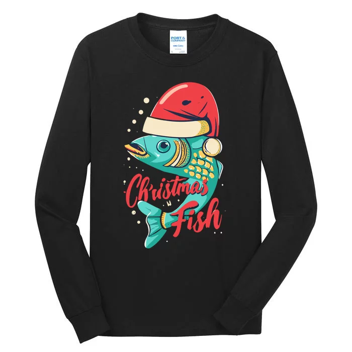 Santa Bass Fishing Christmas For Funny Fisher Xmas Gift Tall Long Sleeve T-Shirt