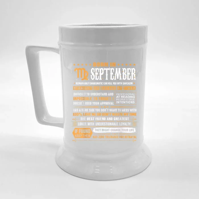 September Birthday Funny Gift Born In September Virgo Cool Gift Front & Back Beer Stein