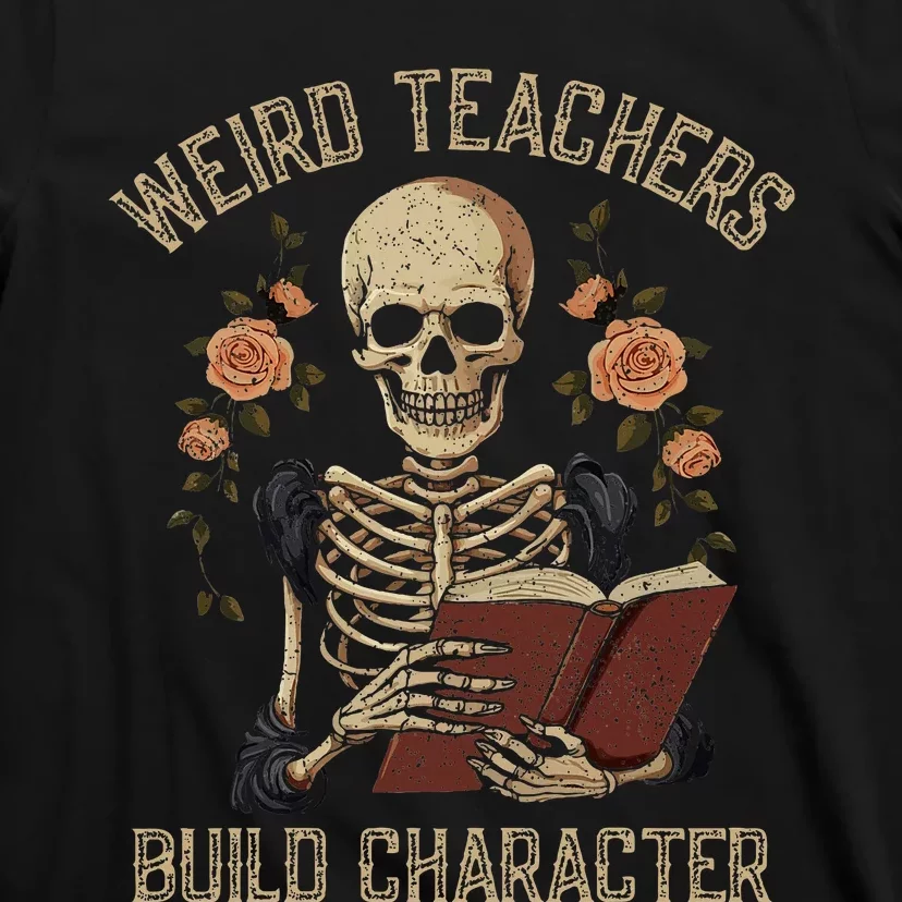 Skeleton Book Floral Skull Halloween Teacher T-Shirt