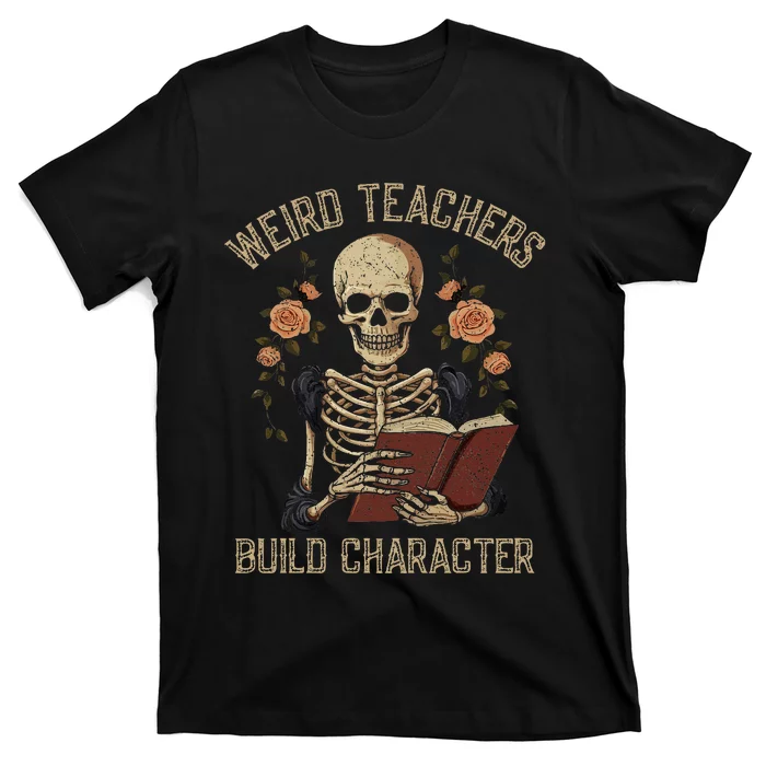 Skeleton Book Floral Skull Halloween Teacher T-Shirt