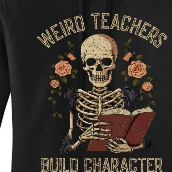 Skeleton Book Floral Skull Halloween Teacher Women's Pullover Hoodie