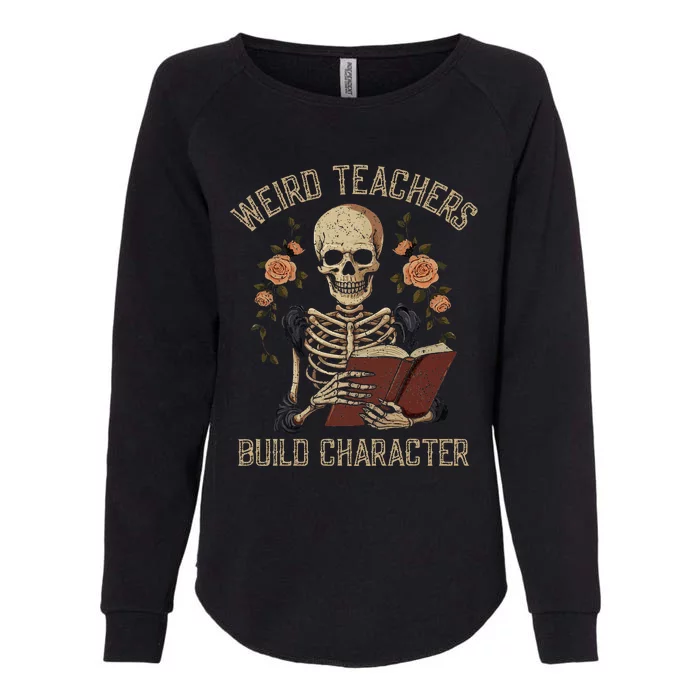 Skeleton Book Floral Skull Halloween Teacher Womens California Wash Sweatshirt