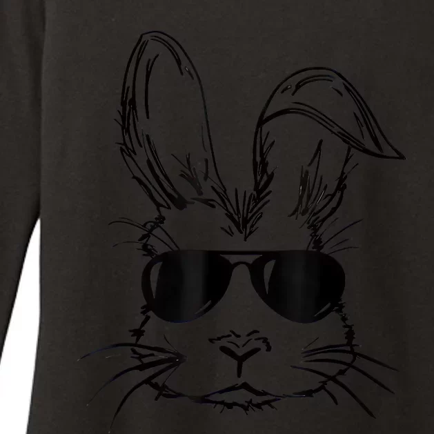 Sunglass Bunny Face Black Happy Easter Day Womens CVC Long Sleeve Shirt