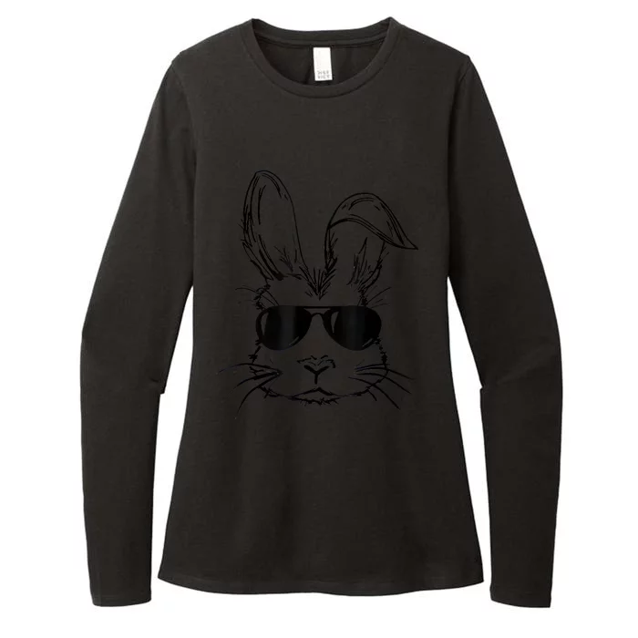 Sunglass Bunny Face Black Happy Easter Day Womens CVC Long Sleeve Shirt