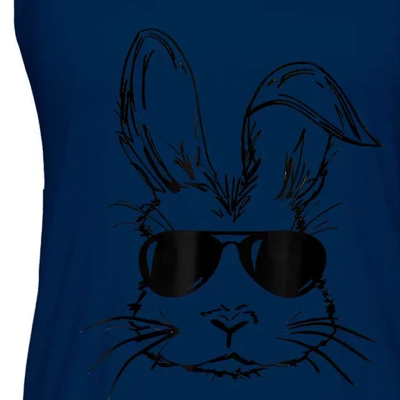 Sunglass Bunny Face Black Happy Easter Day Ladies Essential Flowy Tank