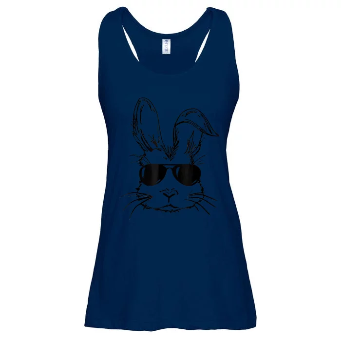 Sunglass Bunny Face Black Happy Easter Day Ladies Essential Flowy Tank