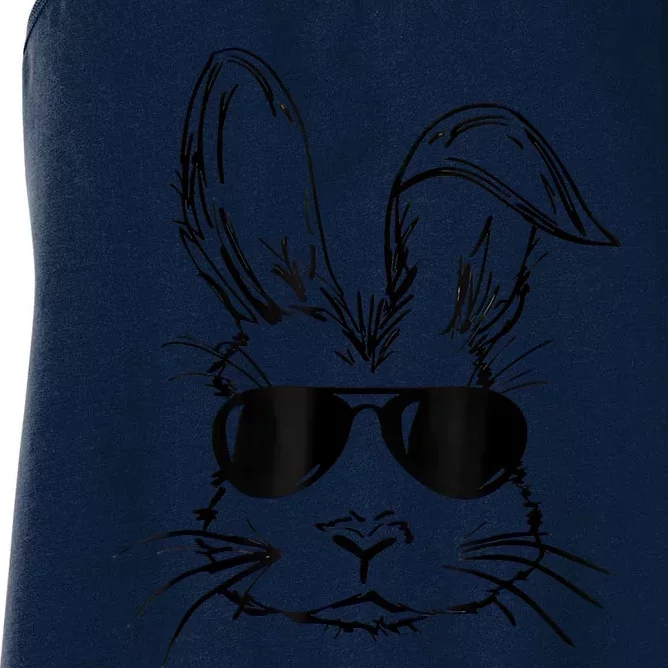 Sunglass Bunny Face Black Happy Easter Day Women's Racerback Tank