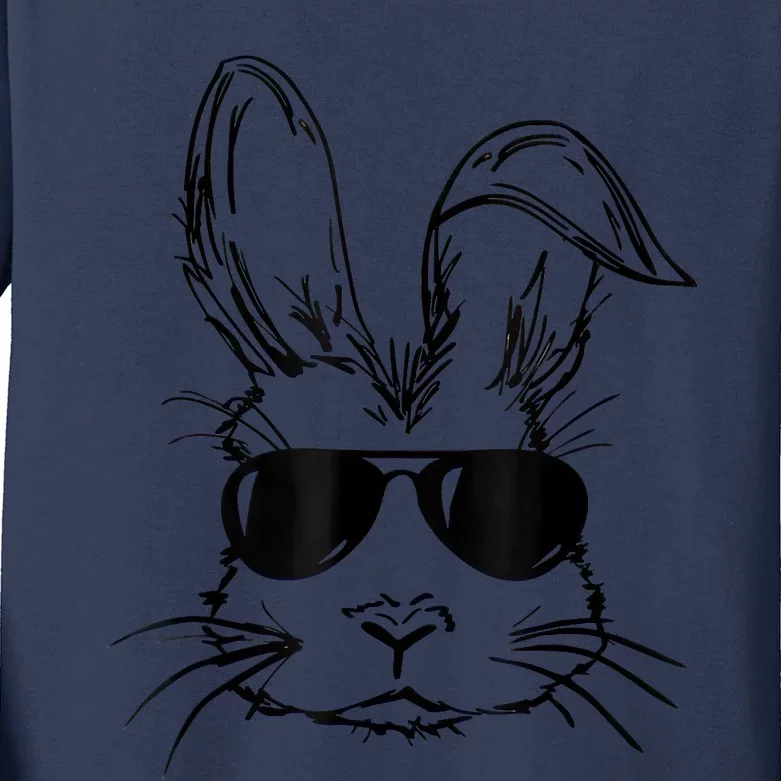 Sunglass Bunny Face Black Happy Easter Day Kids Long Sleeve Shirt