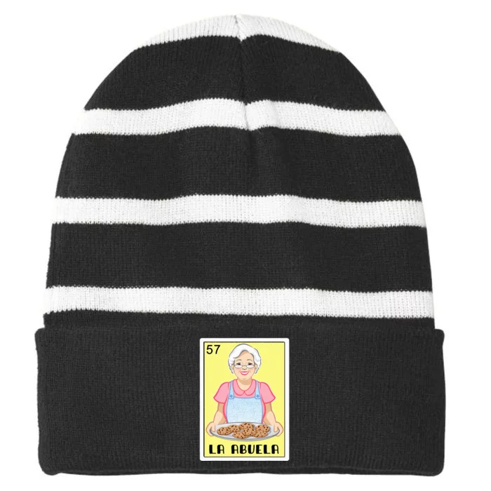 Spanishmexican Bingo Funny Gifts For Abuela La Abuela Striped Beanie with Solid Band