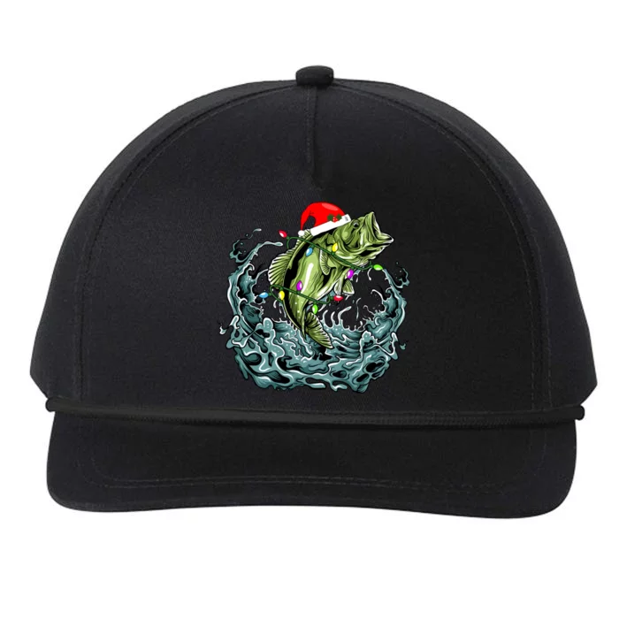 Santa Bass Fishing Christmas For Funny Fisher Xmas Gift Snapback Five-Panel Rope Hat