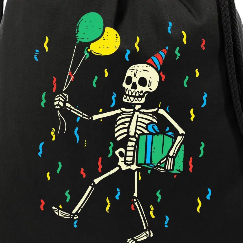 Skeleton Birthday Funny Happy Halloween Bday Drawstring Bag