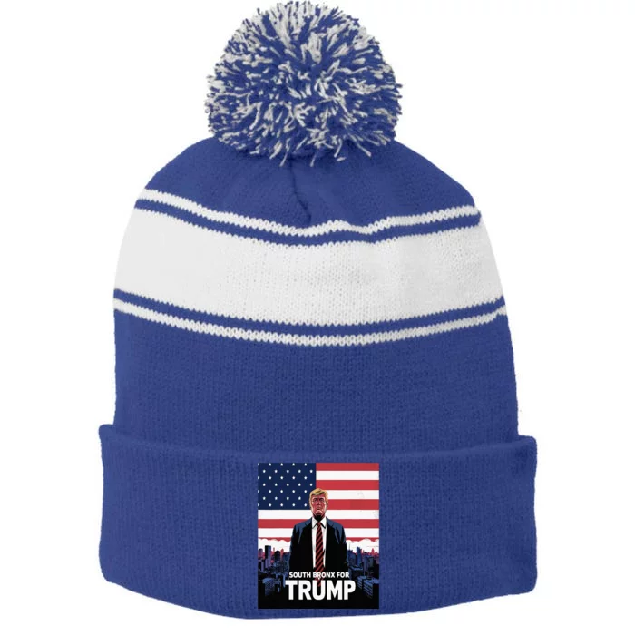 South Bronx For Trump 2024 Stripe Pom Pom Beanie