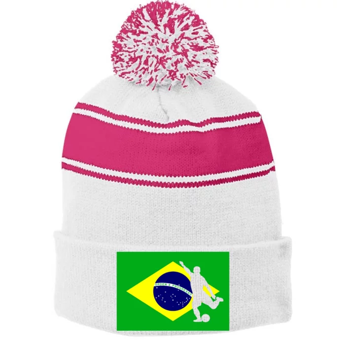 Soccer Brasil Flag Brazil Futebol Brazilian Gift Stripe Pom Pom Beanie