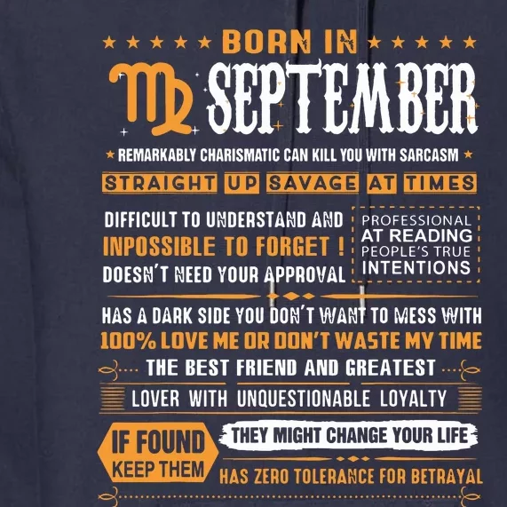 September Birthday Gifts Born In September Virgo Premium Hoodie