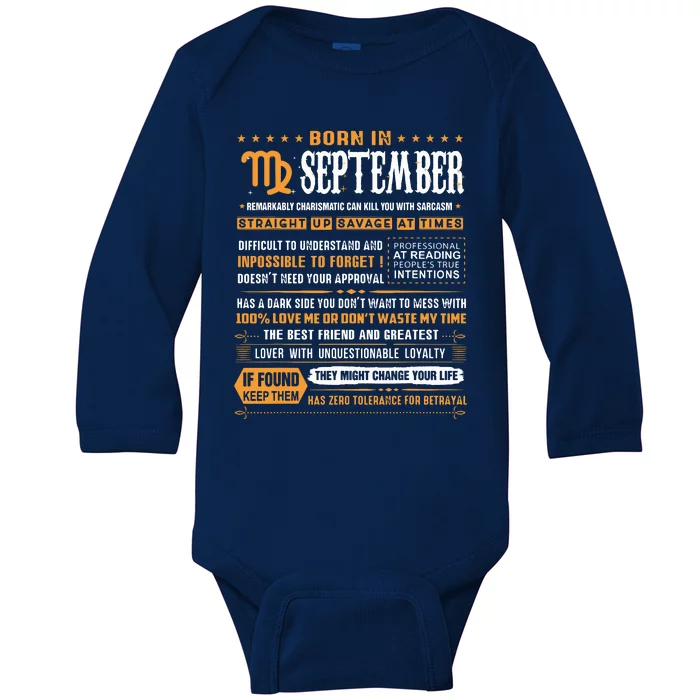 September Birthday Gifts Born In September Virgo Baby Long Sleeve Bodysuit