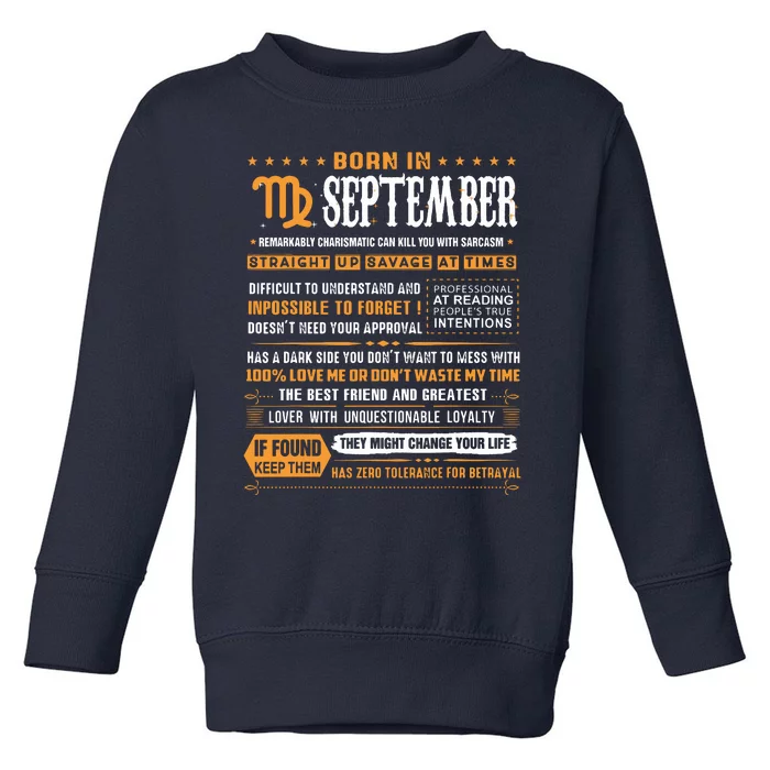 September Birthday Gifts Born In September Virgo Toddler Sweatshirt