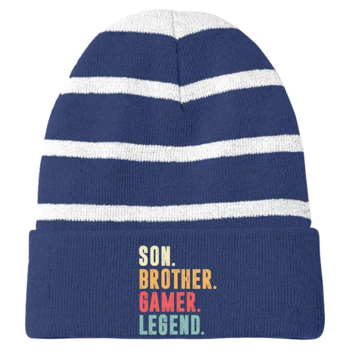 Son Brother Gamer Legend Gift Striped Beanie with Solid Band